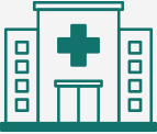 Desenho em linhas verdes de um hospital com uma cruz ao meio